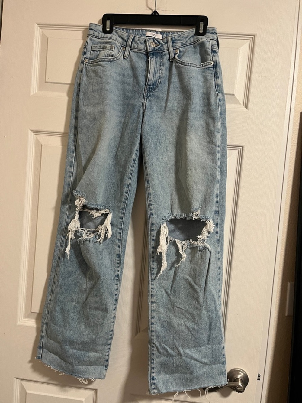 Forever 21 Light Blue Distressed Straight-Leg Jeans